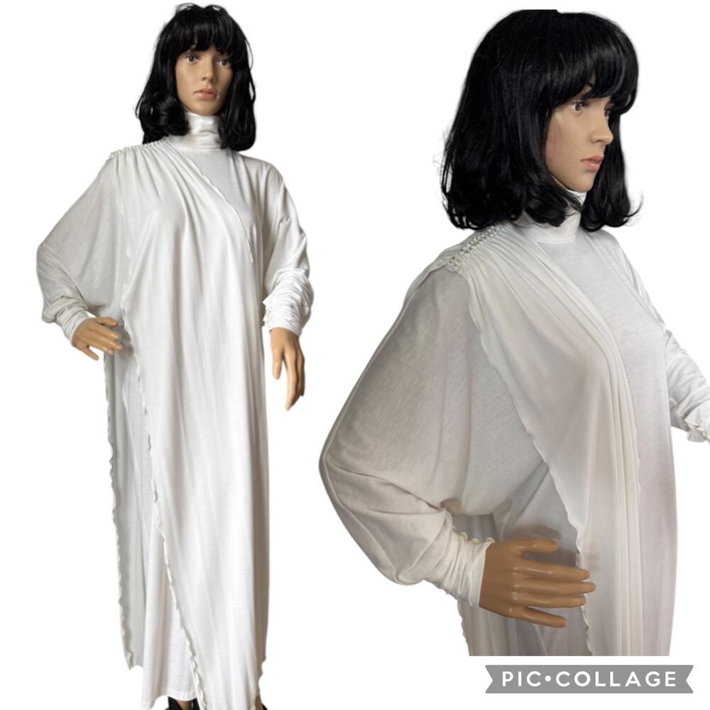 NWT Marcy & Co 1970s–80s White Rhinestone Caftan Gown with Sash medium
